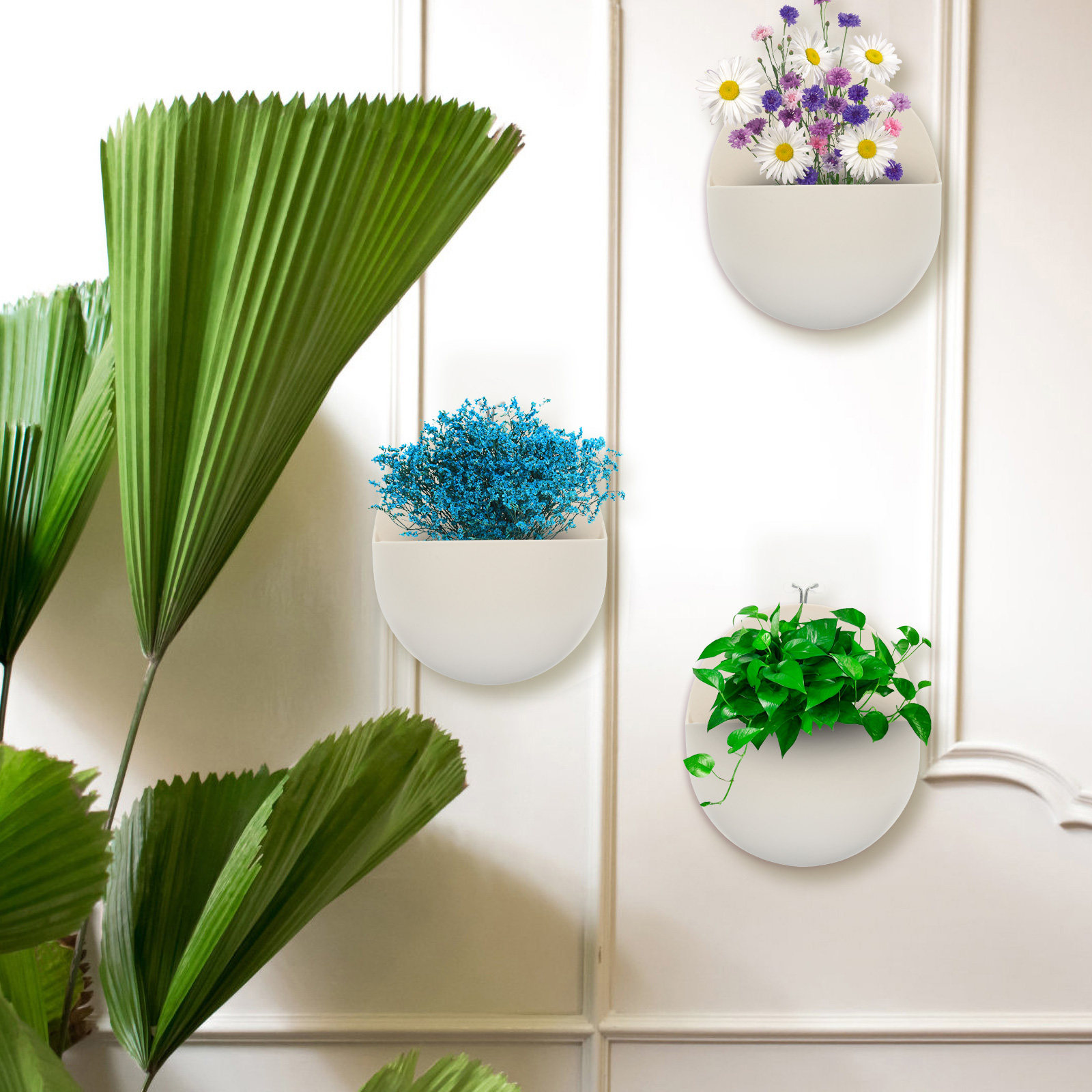 Vertical Planter - 4Pcs Balcony Flower Buckets Plastic Hanging