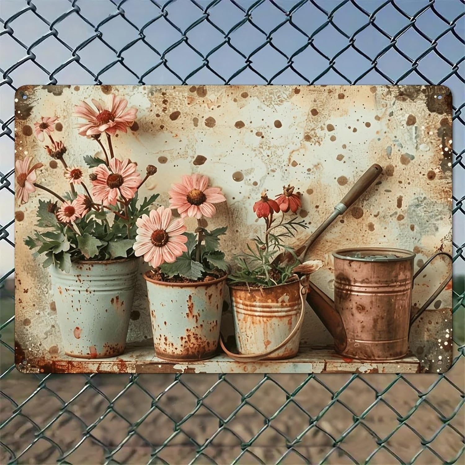 Rusty Buckets Holding Pink Flo - Watering Can 评论和价格